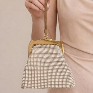 Whiting & Davis Cream Mesh Wristlet with Gold Accents